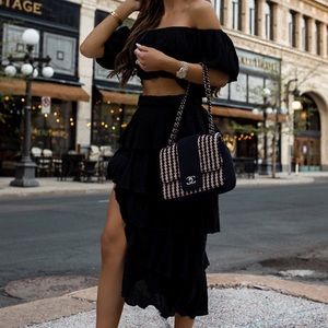 Revolve Majorelle 2 piece set crop top off shoulder boho top and long skirt xxs